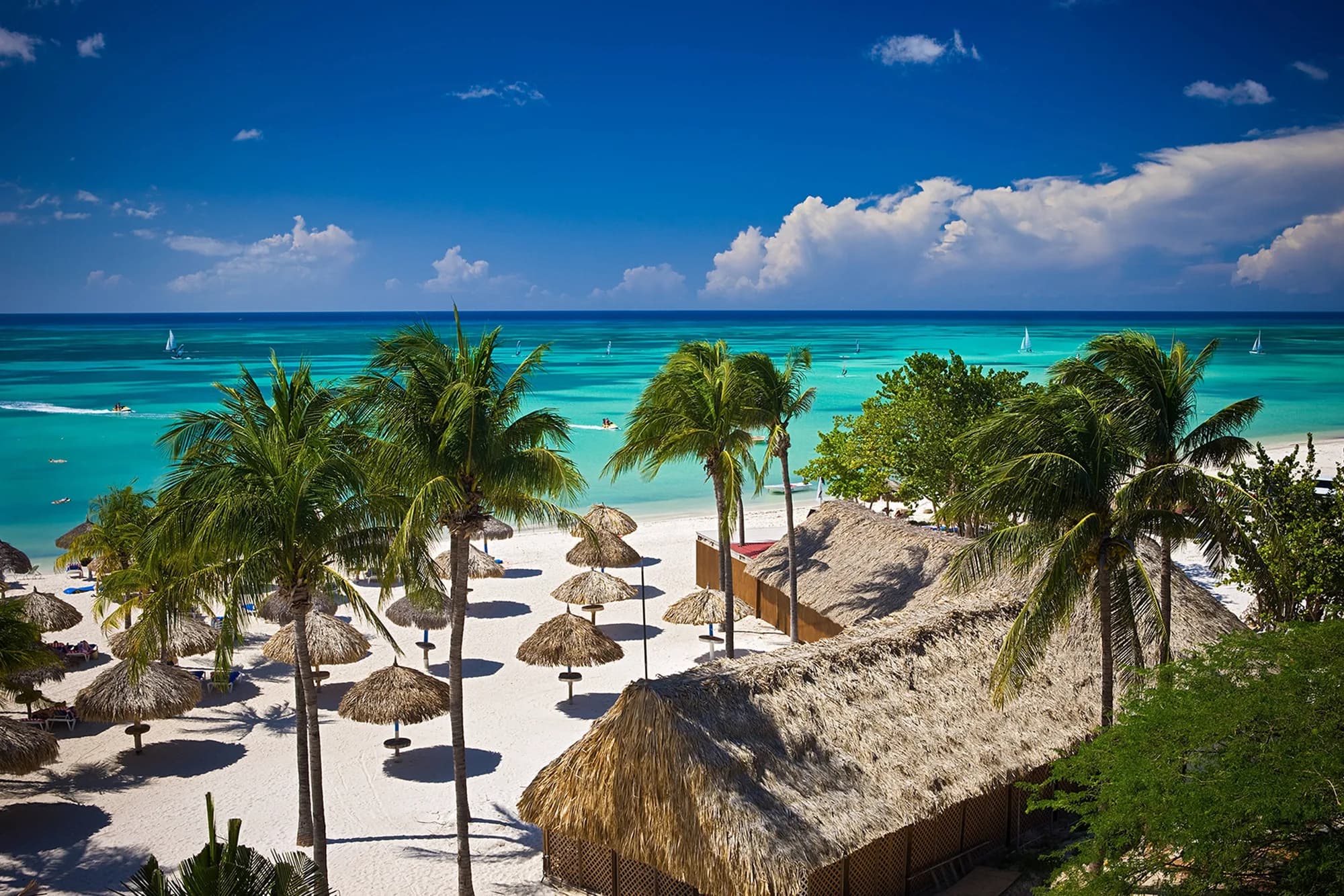 Beach with palapas