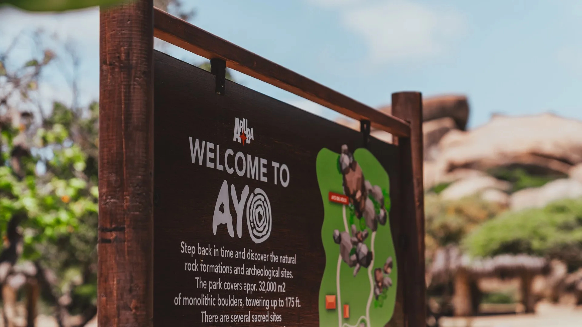 Ayo Rock Formation welcome sign